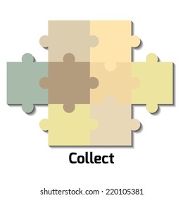 Colorful set of paper puzzles with shadow. Teamwork. Business concept. Collect