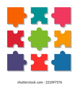 Colorful set of paper puzzles with shadow. Teamwork. Business concept