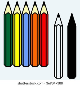 Colorful set of pencils. Isolated on blue background. Vector silhouettes