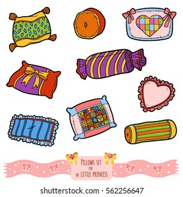 Colorful set of pillows, color vector cartoon collection