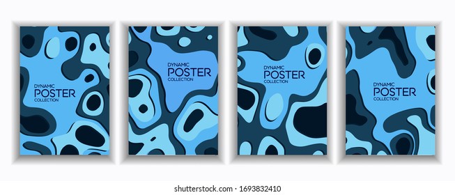 
A colorful set of posters for printing, the effect of paper cropping, volumetric application with a predominance of gray, turquoise and black shades.