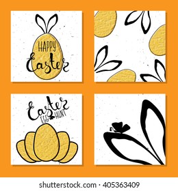 Colorful set printable card for Easter with Easter eggs and rabbit ears. Vector illustration