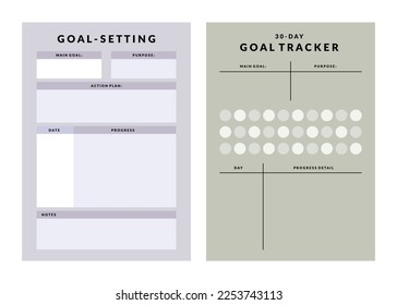 Colorful Set of Printable Vector Project Planner, Goal Setting and Tracker Template for Business, Organizer, Schedule, Journaling, Manifesting Plan