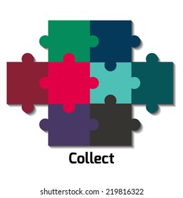 Colorful set of puzzles. Teamwork. Collection