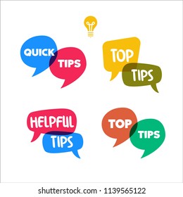 Colorful Set Quick Tips, Top Tips Badge Label , Vector Icon Template Collection