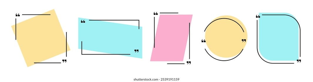 Conjunto colorido de quadro de citação sem texto. Bordas azul, rosa, amarela para definição e citação.