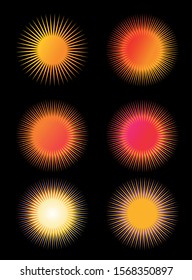 Colorful set of radiant suns with rays