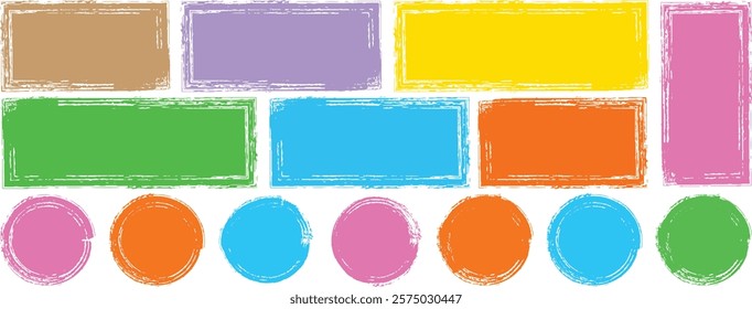 Colorful Set of rectangle and Circle grunge template backgrounds. circle square shapes with ripped jagged border. Vector illustration.
