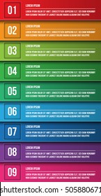 Colorful Set Of Rectangle Horizontal Banner, 9 Progress Steps, Financial/Business Infographic, Number and Text Information Design. Vector Illustration.