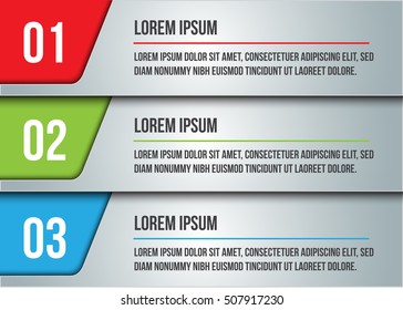 Colorful Set Of Rectangle Horizontal Banner, 3 Progress Steps, Financial/Business Infographic, Number and Text Information Design. Vector Illustration.