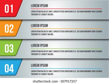 Colorful Set Of Rectangle Horizontal Banner, 4 Progress Steps, Financial/Business Infographic, Number and Text Information Design. Vector Illustration.