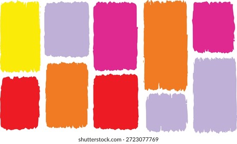 colorful set of rectangular paint brush strokes and textured ink swatches for abstract backgrounds and graphic design elements