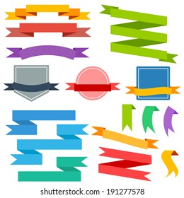 Colorful set of retro ribbons and labels. Vector illustration. 