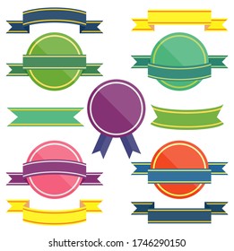 Colorful set of ribbons. Ribbon elements. Starburst label. Vintage. Modern simple ribbons collection. Vector illustration.