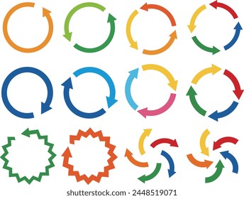 Colorful set of Rotation arrows circulating in a circle