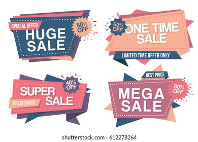 Colorful Set of  Sale Banners with  Text in Origami Style Can be used In various things