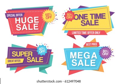 Colorful Set of Sale Banners with Text in Origami Style Can be used In various things