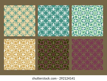 Colorful set of seamless floral patterns vintage backgrounds collection vector