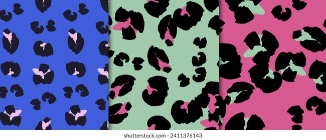 Colorful set of seamless patterns, backgrounds with leopard spots in vector
