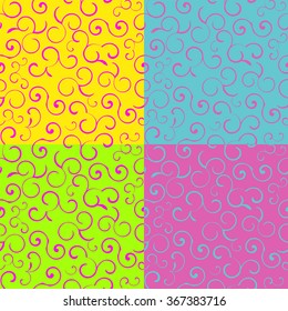 Colorful set of seamless patterns with curls