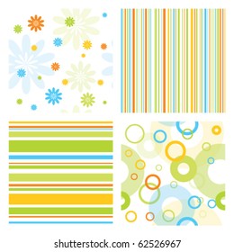 Colorful set of seamless patterns with flowers, thin lines and geometric round shapes. Lovely patterns for scrapbook, craft, home made projects, invitation
 Nice abstract ornamental modern textures