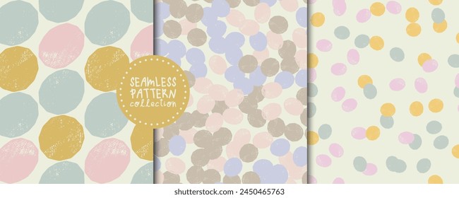 Colorful set with seamless square patterns with different textured circles. Vector shapes. Backgrounds, illustrations, designs, prints