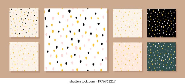 Colorful set of seamless terrazzo pattern. Realistic marble texture with stone fragments. Modern minimalist floor tiles for interior decoration. Fashionable abstract vector illustration.