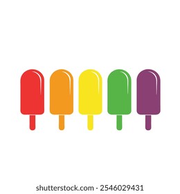 Un colorido conjunto de seis paletas dispuestas cuidadosamente, mostrando una variedad de Formas y sabores vibrantes. Las paletas de helado presentan una mezcla de colores sólidos y patrones en capas, con texturas cremosas y afrutadas. 