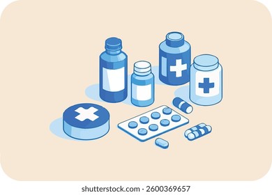 A colorful set of social network icons featuring a variety of medicine-related elements such as pills, bottles, syringes, and healthcare items in a vibrant, clean design
