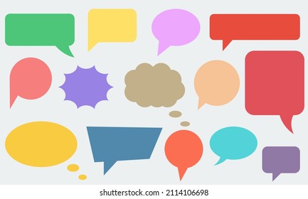 Farbige Reihe von Sprechblase auf weißem Hintergrund. Dialog, Chatblase. Blasen chatten Logo, Vektorvorlage.