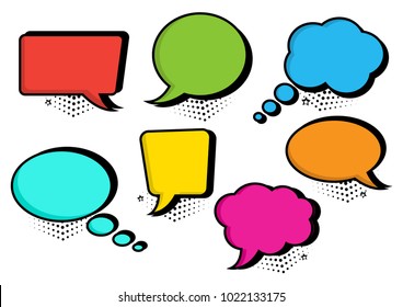 Colorful set of speech bubbles collection in pop art style. Blank empty speech bubbles for your text. Vector illustration