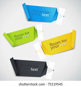 Colorful set of speech bubbles. Realistic paper origami stickers for price tags and special offers. 