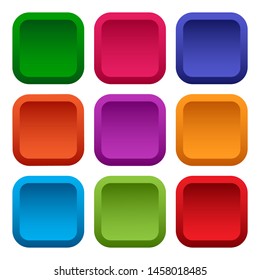 Colorful set of square empty buttons isolated on white background. Vector illustration