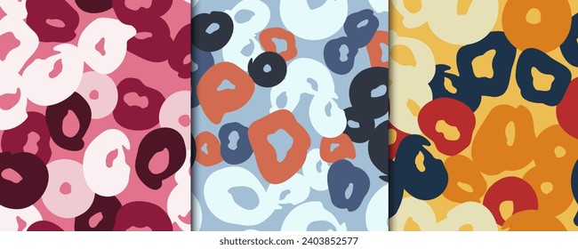 Colorful set with square seamless patterns, backgrounds, wallpapers, prints with different shapes. Abstract modern style. Fashion art. Vector illustration