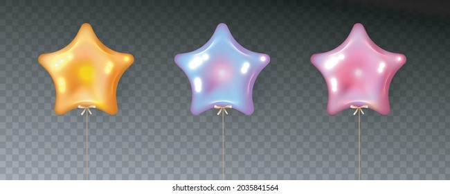 Colorful set of star shape balloons on transparent background.