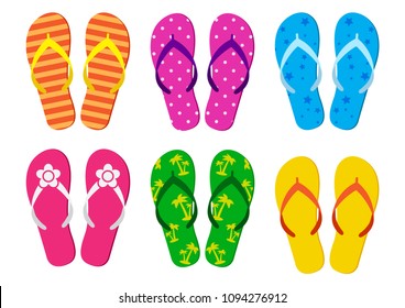 Colorful set of summer flip flops. Vector illustration