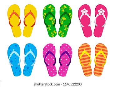 Colorful set of summer flip flops. Vector illustration