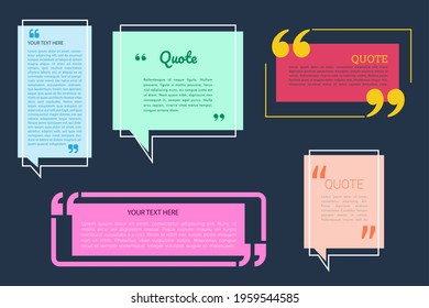 Colorful set of testimonials box, quotation box, speech bubble