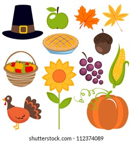 A colorful set of  Thanksgiving icons