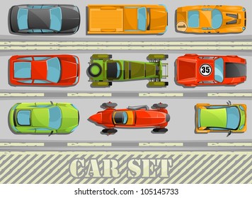 colorful set of top view cars on a high way