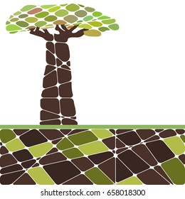 Colorful set with tree and leafs
