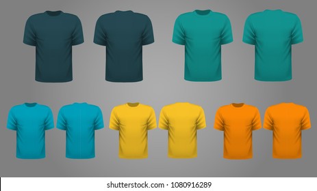 Colorful set of T-shirt template vector, front and back view. 