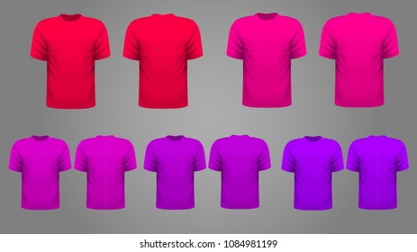 Colorful set of T-shirt template vector, front and back view. 