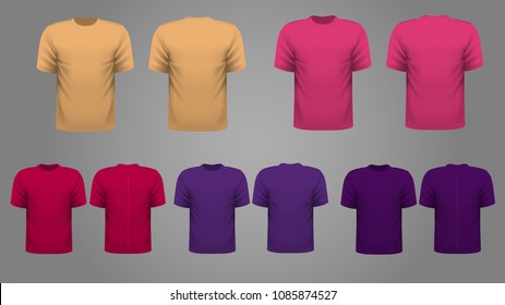 Colorful set of T-shirt template vector, front and back view. 