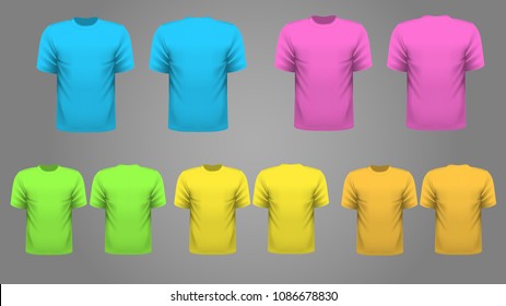 Colorful set of T-shirt template vector, front and back view. 