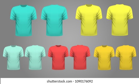 Colorful set of T-shirt template vector, front and back view.

