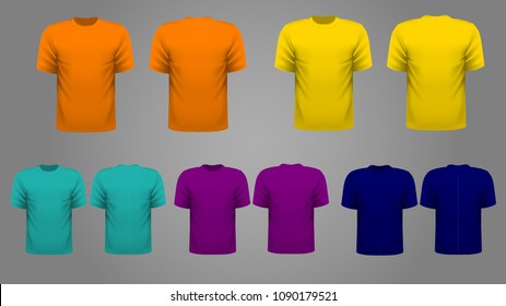 Colorful set of T-shirt template vector, front and back view.

