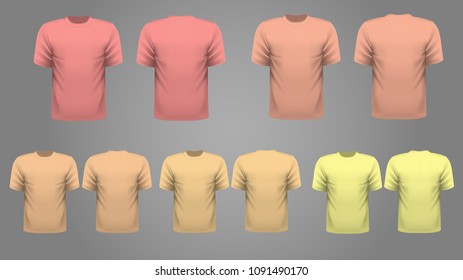 Colorful set of T-shirt template vector, front and back view.