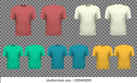 Colorful set of T-shirt template vector, front and back view.