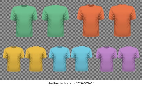 Colorful set of T-shirt template vector, front and back view.